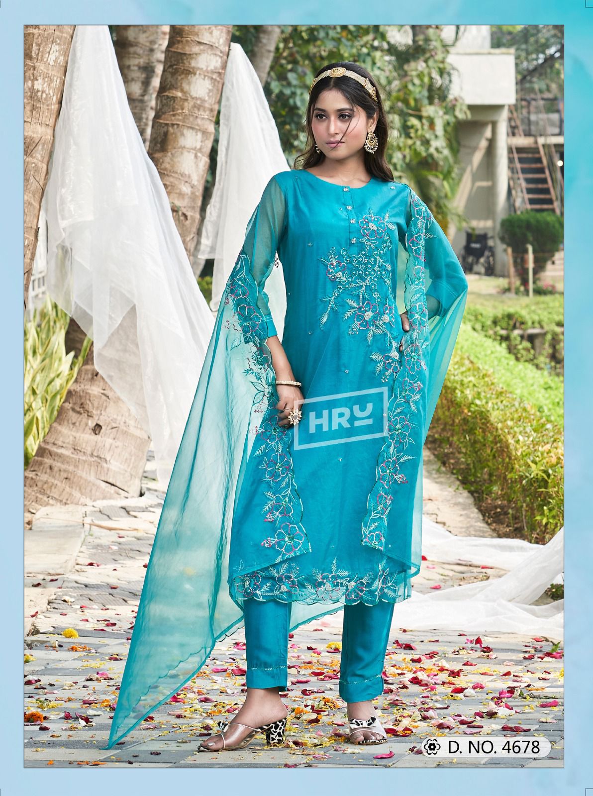 Siddhi Vol 5 By HRU Organza Designer Kurti With Bottom Dupatta Wholesale Shop In Surat